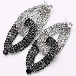 Womens Silver Black Rhinestones Interlocking Teardrop Earrings
